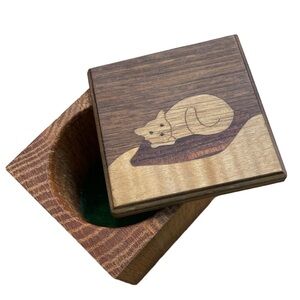 Vintage Round Mountain Woodworks Wooden Cube Jewelry Trinket Box